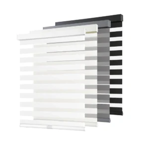 AOSKY Cordless Zebra Blinds for Windows Pull Down Roller Window Shades Dual Layer Light Filtering Privacy for Day and Night, Free-Stop Door Shades for Home Easy to Install (64" W X 72" H, White)